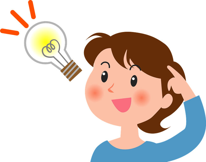 Illustration of a woman tapping her head with a lightbulb flashing next to her head.