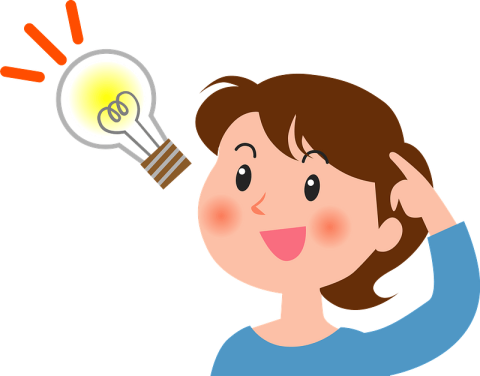 Illustration of a woman tapping her head with a lightbulb flashing next to her head.