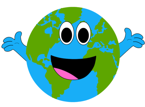 Illustration of a happy Earth with its arms open wide.