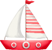 Illustration of a red sailboat with a red and white striped sail.