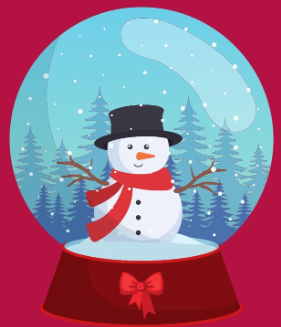 Illustration of a snow globe with a snowman inside.