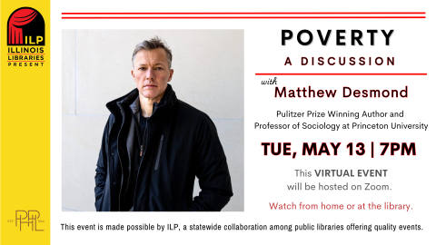Image with text that provides the date and time of the event, Tuesday, May 13, 7PM