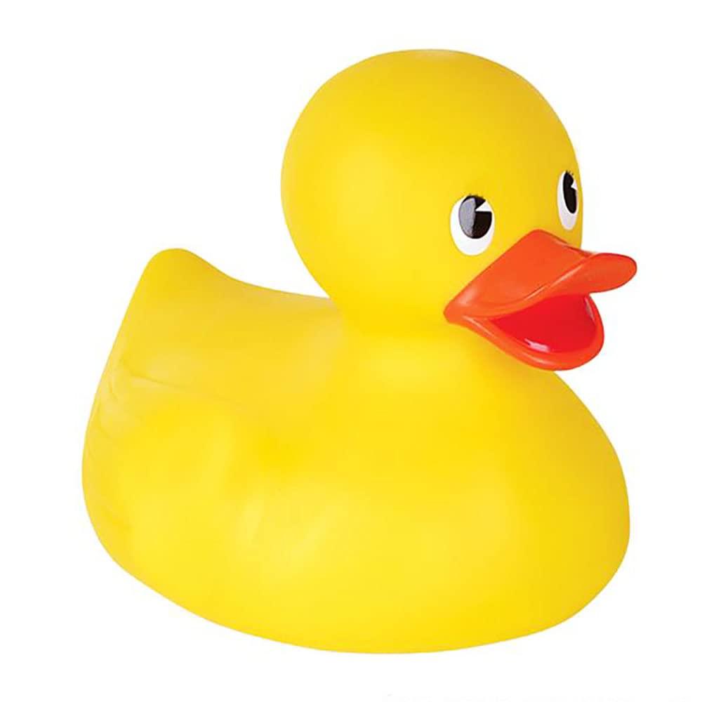 Yellow rubber ducky with an open beak.