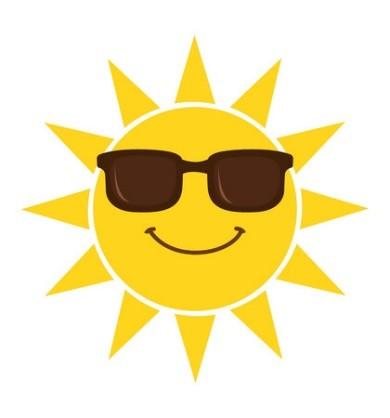 Illustration of a smiling yellow sun with black sunglasses.