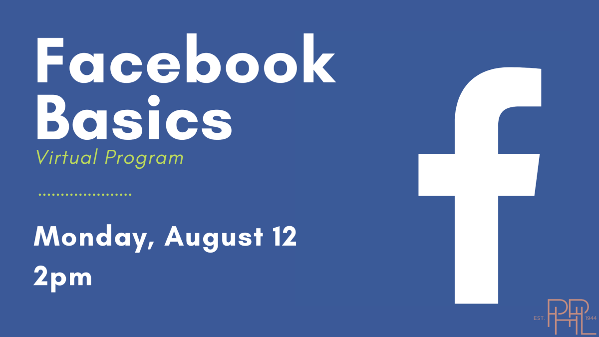 Facebook Basics with Facebook logo, Monday August 12 2PM