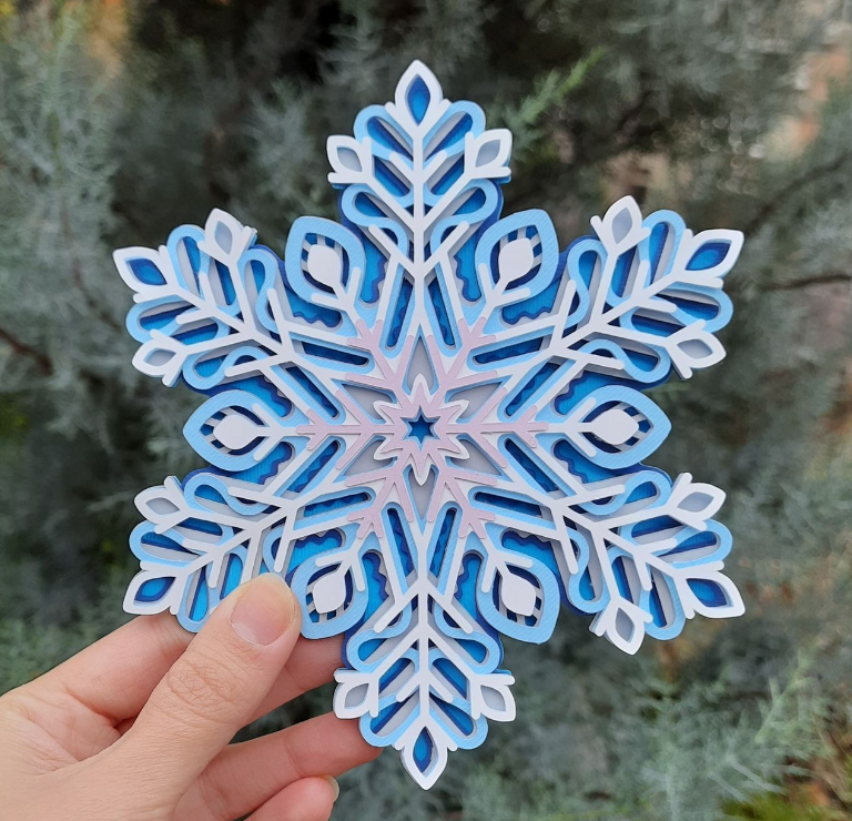 Blue and white layered snowflake