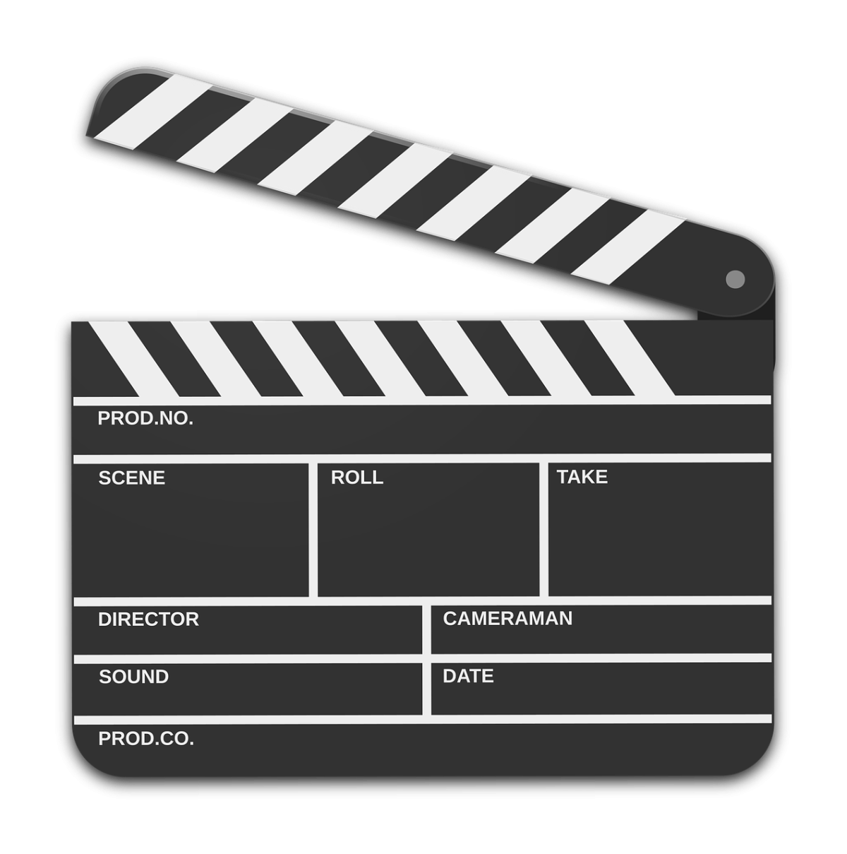 Illustration of a classic clapperboard used in movies.
