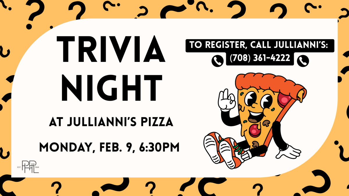 Image that shows pizza and text: Trivia @ Julliani’s  Monday, Feb. 9, 6:30pm 